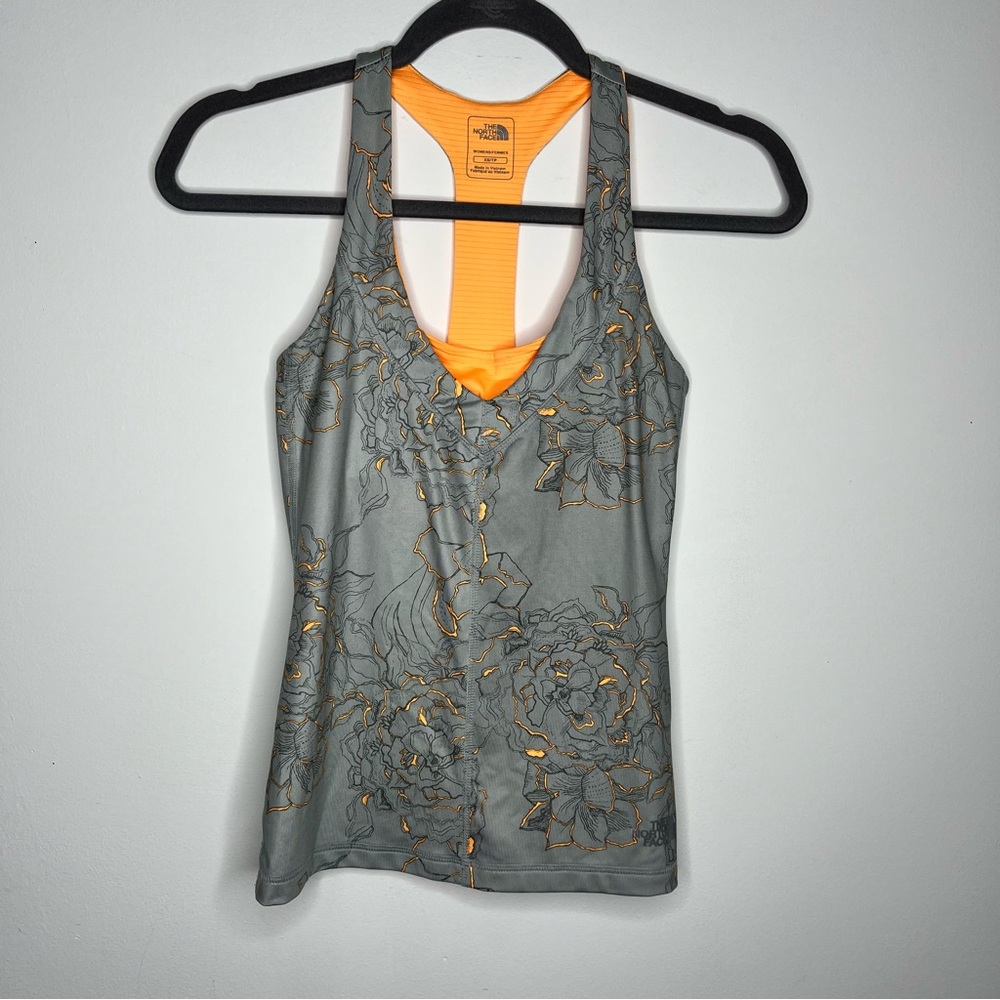 The North Face Size XS Vapor Wick Gray Orange Fitted Racerback Workout Tank Top